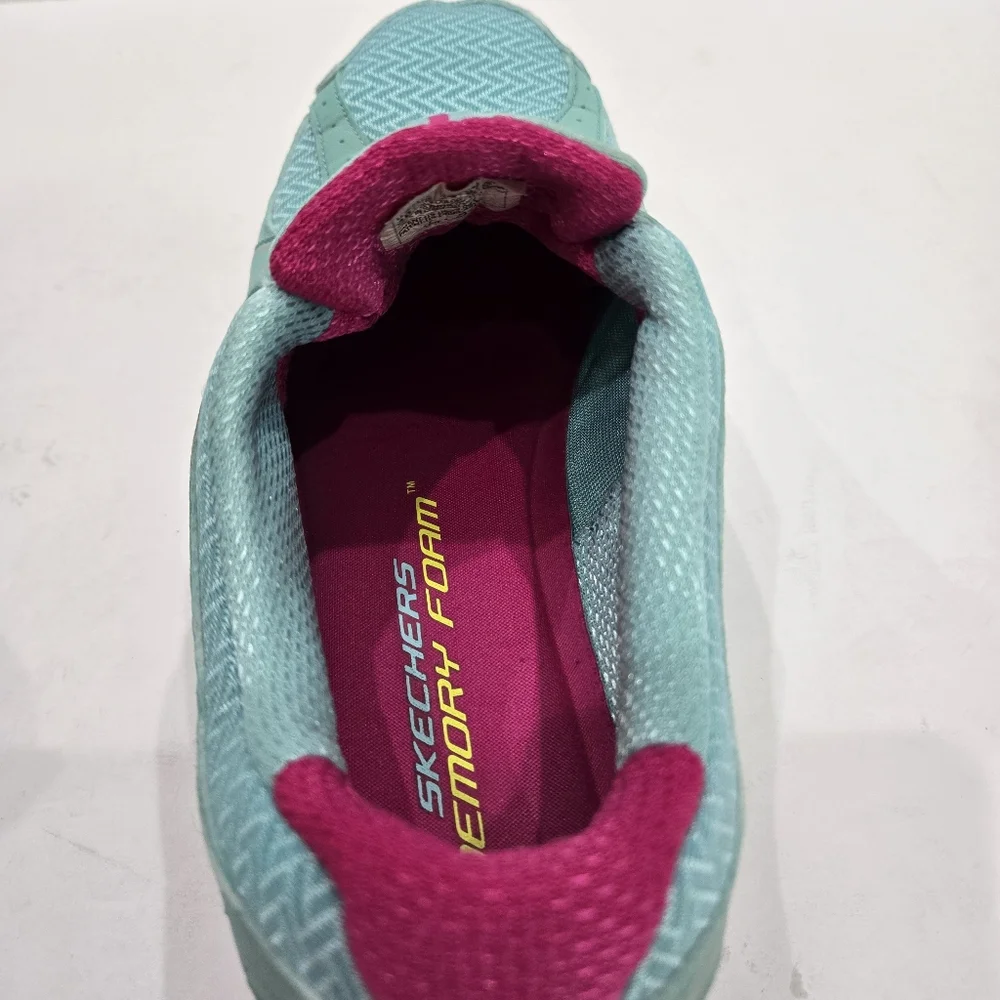 Skechers Womens Flex Fusion Memory Foam Slip on Sneakers AQUA Green Pink Size 10 - Picture 8 of 10
